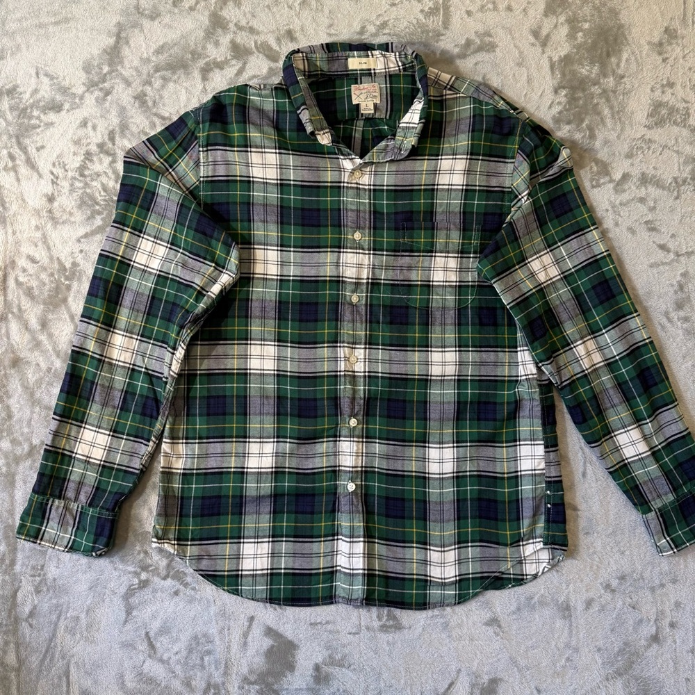 J.Crew Broken In Oxford Slim Plaid Shirt Mens Large Organic Cotton - Picture 1 of 8